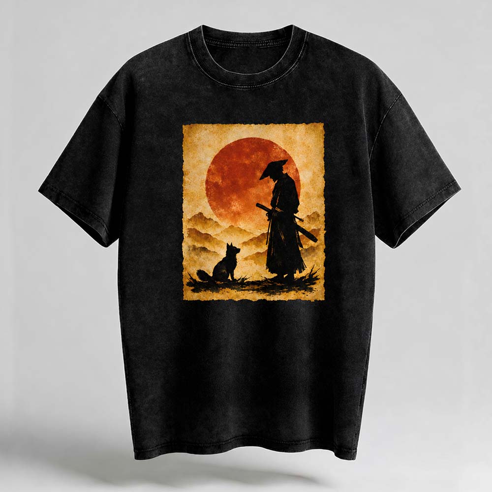 Samurai Cat Tee Oversized Cotton T-Shirt