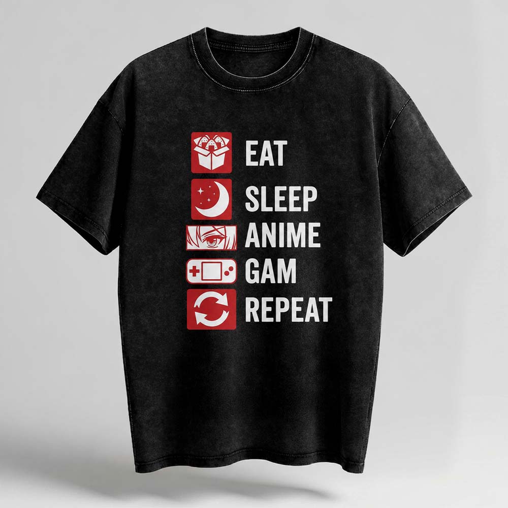 Eat Sleep Anime Game Repeat Oversized Cotton T-Shirt