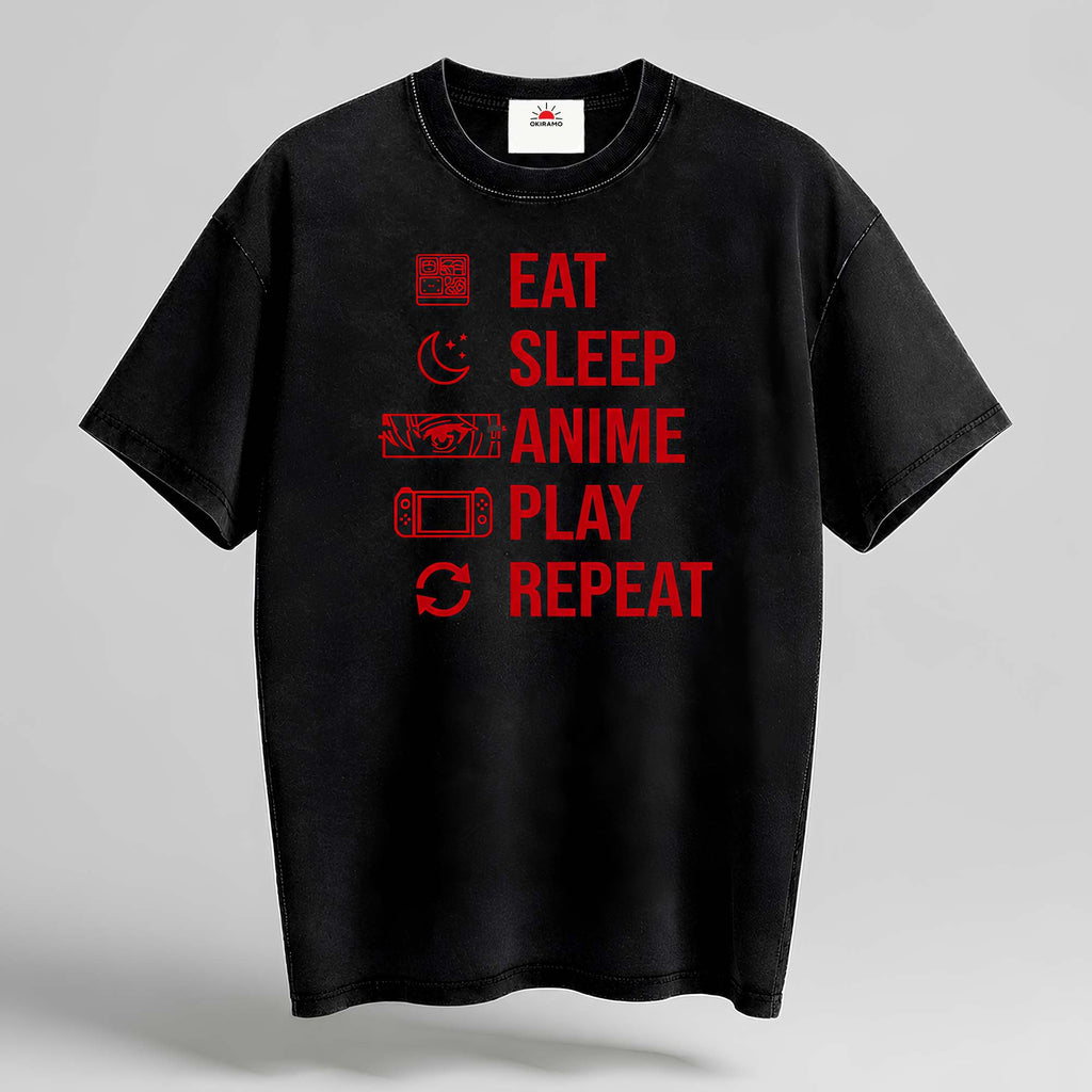 EAT SLEEP ANIME PLAY REPEAT Oversized Cotton T-Shirt