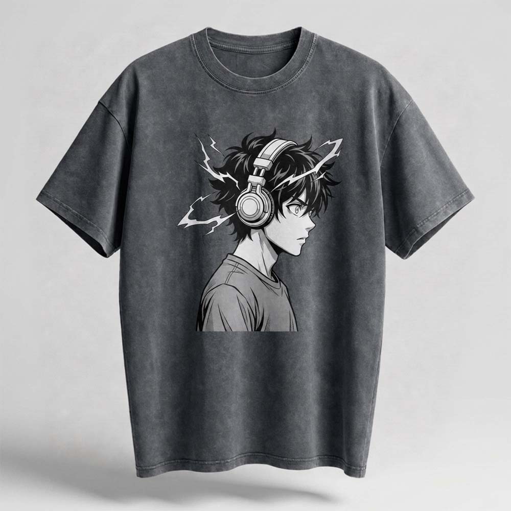 Anime Headphones Oversized Cotton T-Shirt