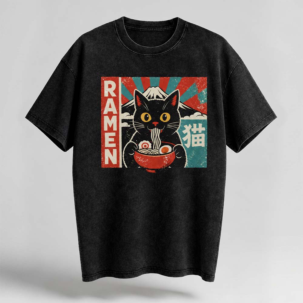 Ramen Cat Oversized Cotton T-Shirt