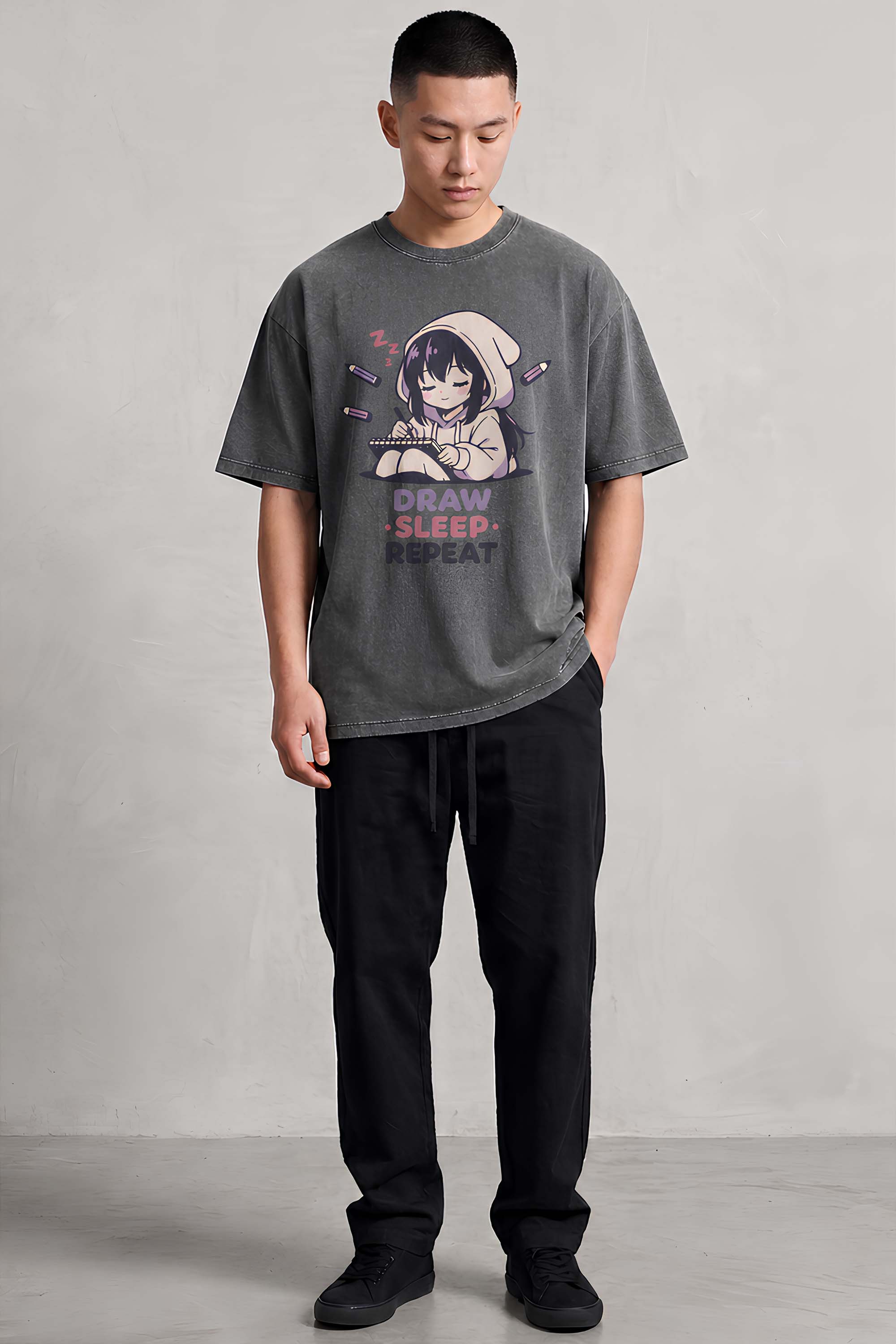 draw sleep repeat Oversized Cotton T-Shirt
