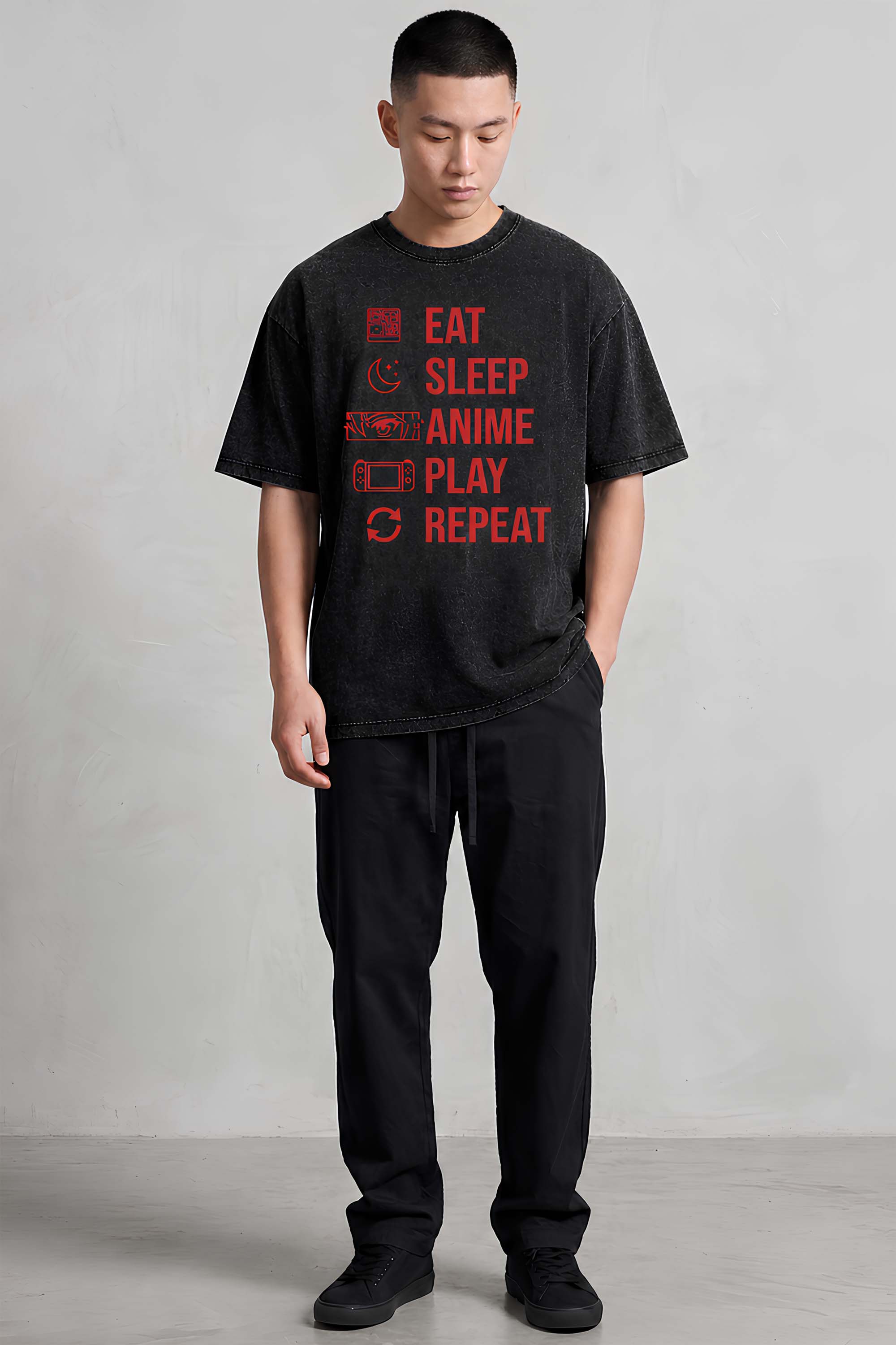 EAT SLEEP ANIME PLAY REPEAT Oversized Cotton T-Shirt