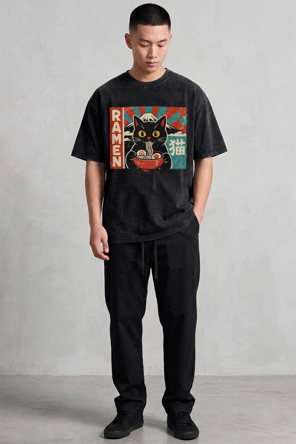 Ramen Cat Oversized Cotton T-Shirt