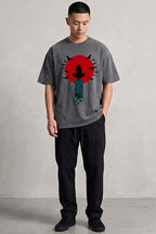 Crow and Red Moon Oversized Cotton T-Shirt
