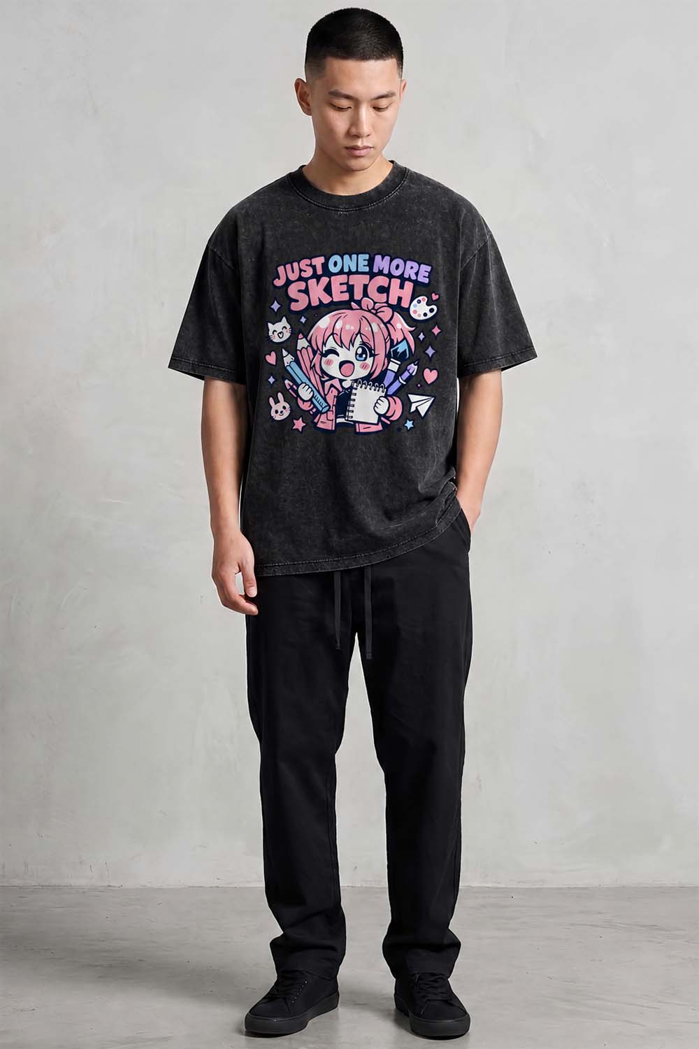 Just One More Sketch Oversized Cotton T-Shirt