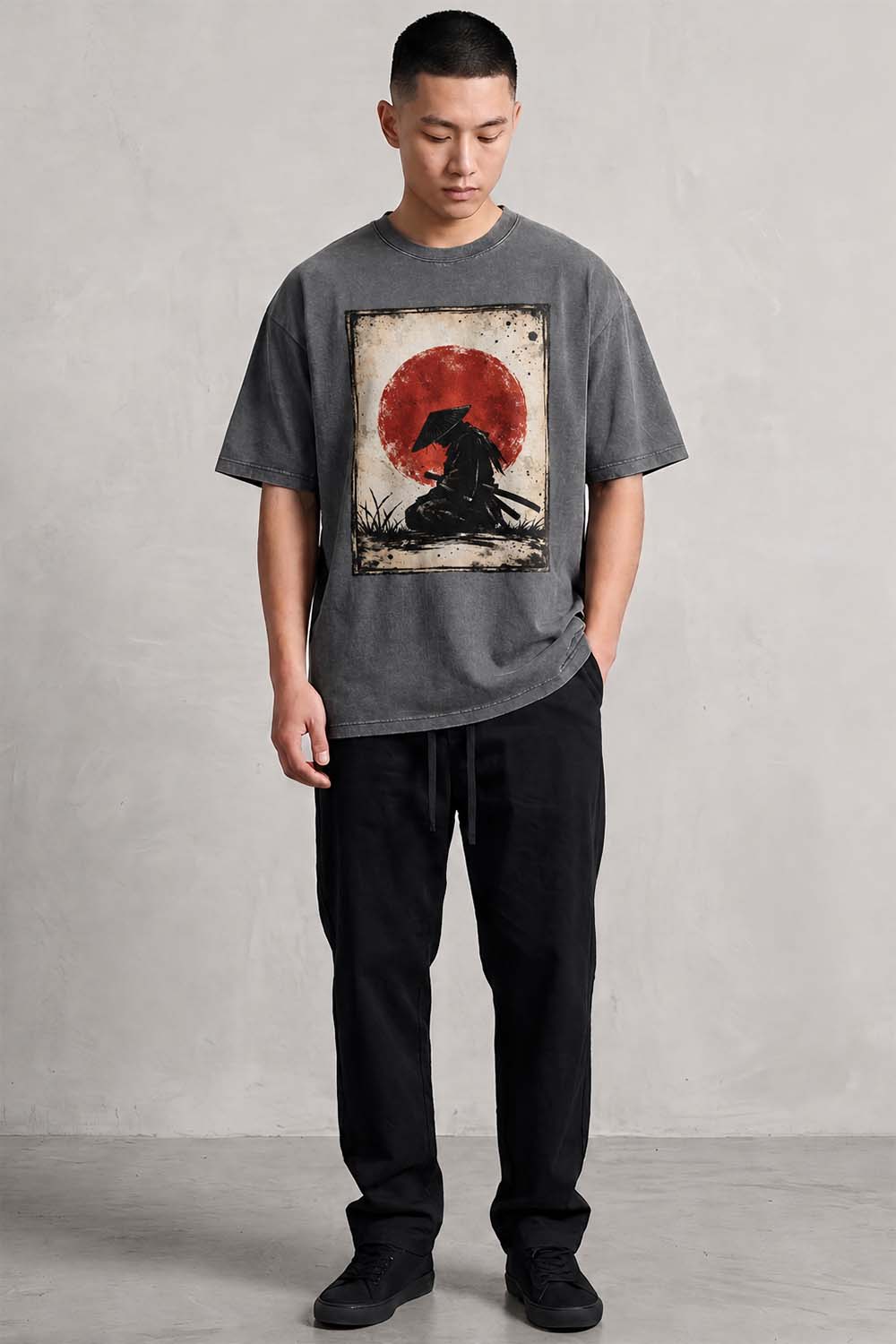 Samurai Silhouette Oversized Cotton T-Shirt