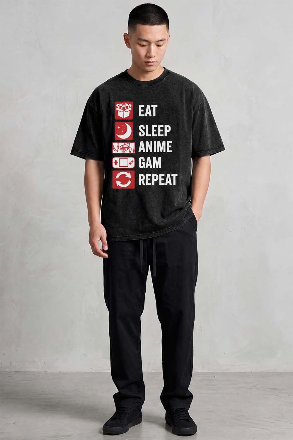 Eat Sleep Anime Game Repeat Oversized Cotton T-Shirt