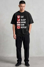 Eat Sleep Anime Game Repeat Oversized Cotton T-Shirt