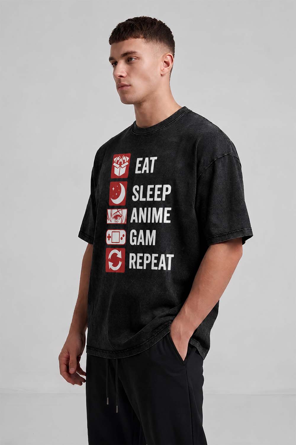 Eat Sleep Anime Game Repeat Oversized Cotton T-Shirt