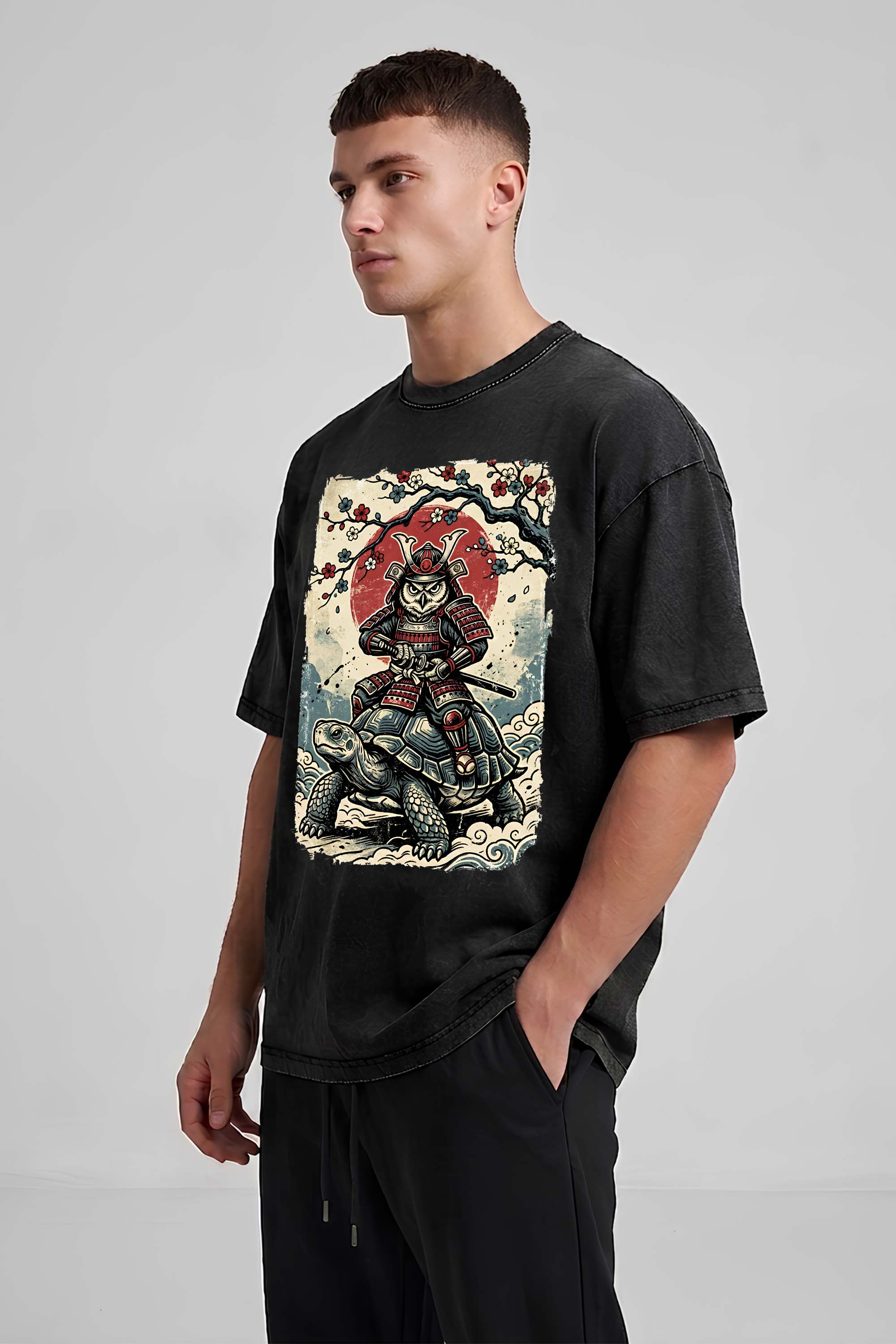 Samurai Owl Oversized Cotton T-Shirt