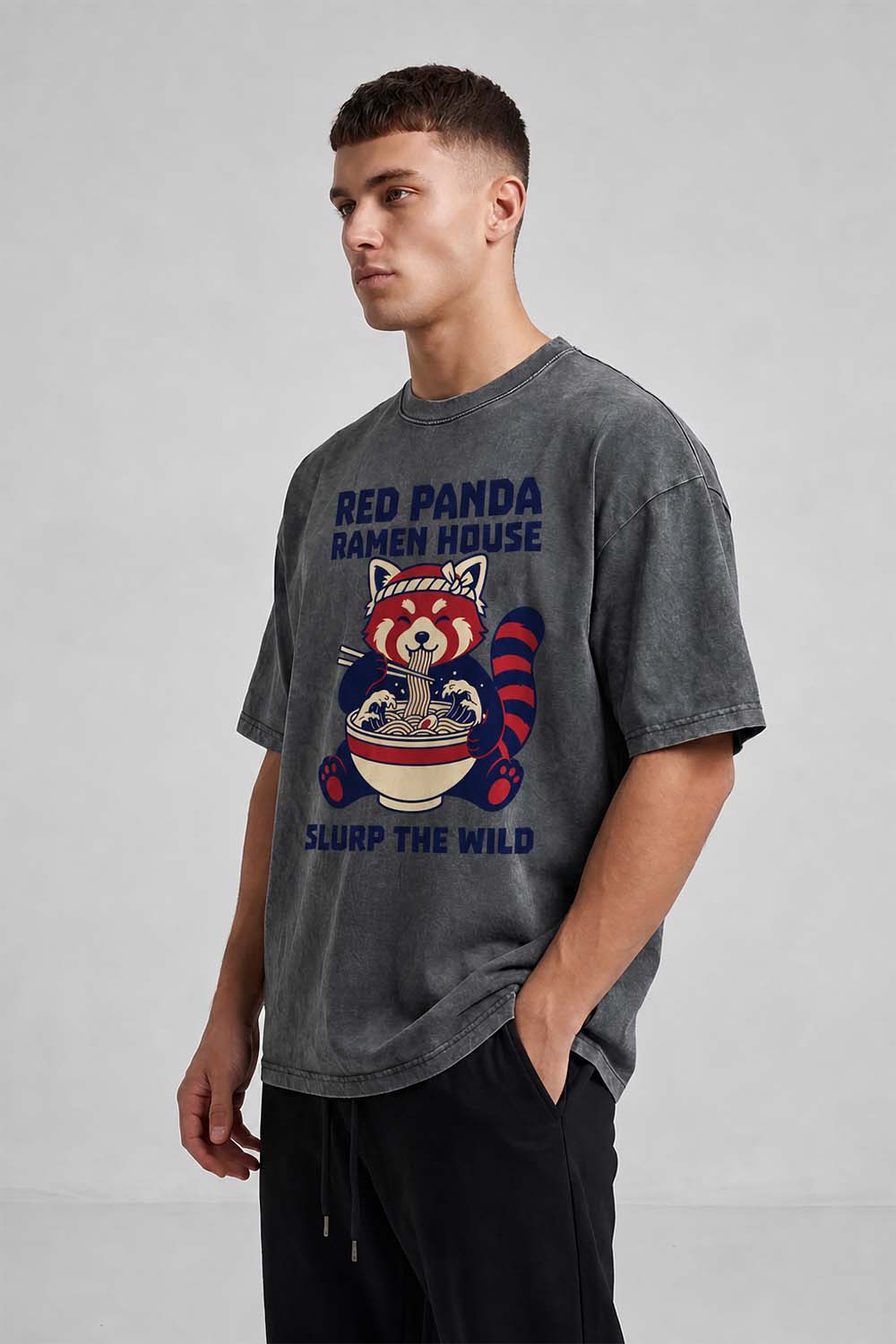 red panda ramen house Oversized Cotton T-Shirt