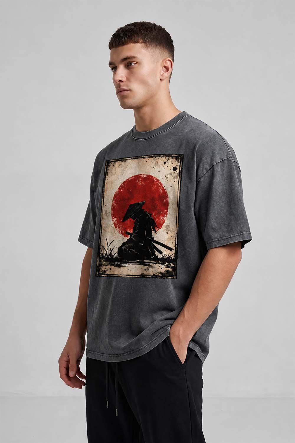 Samurai Silhouette Oversized Cotton T-Shirt