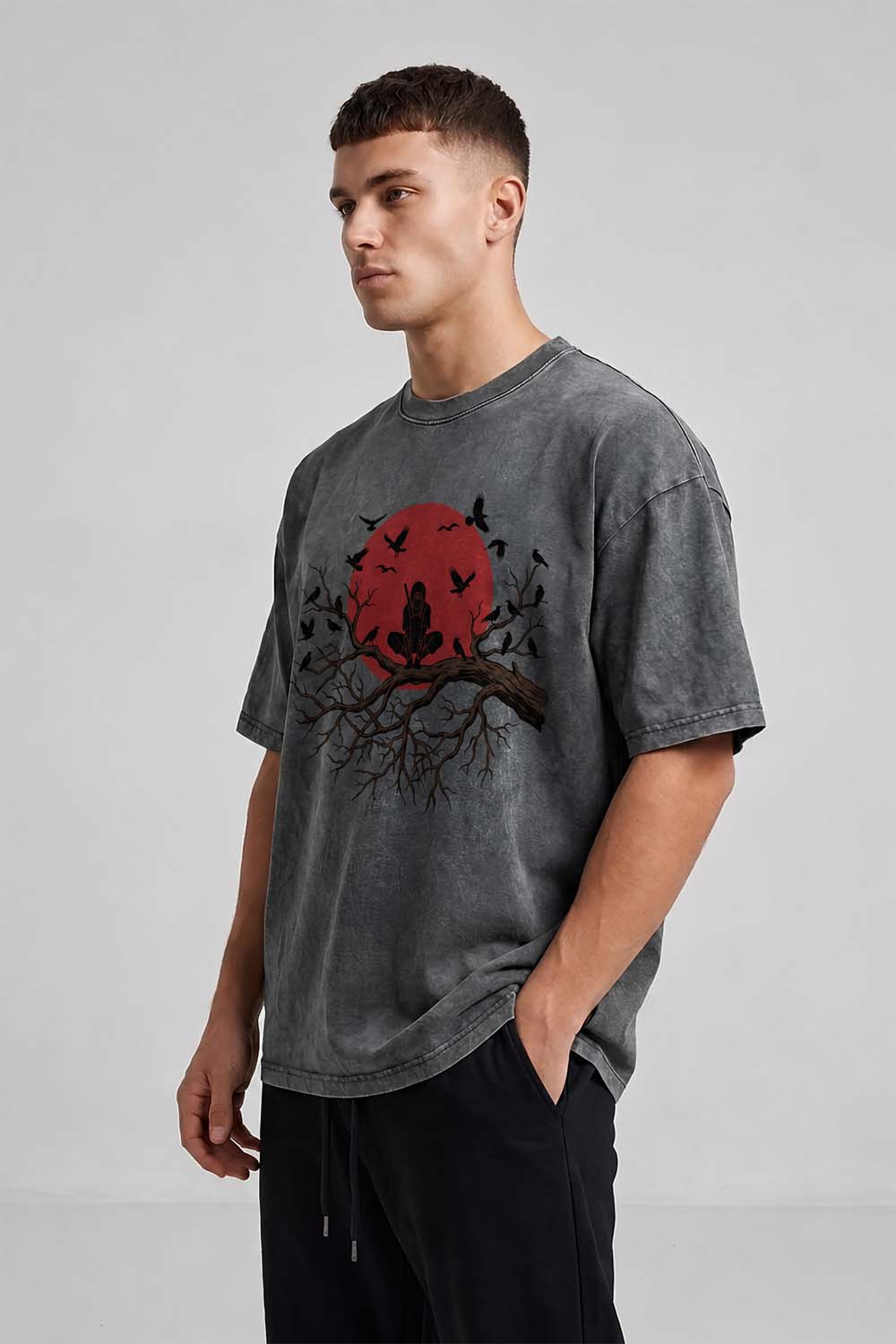 Dead Tree Crow Oversized Cotton T-Shirt