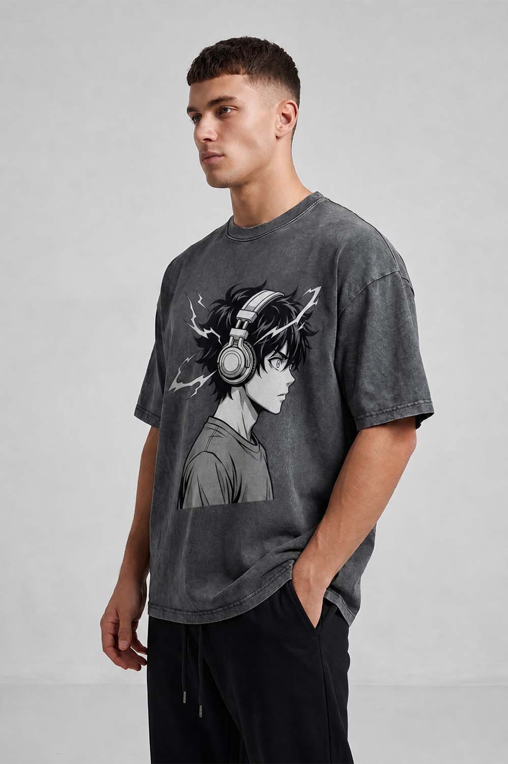 Anime Headphones Oversized Cotton T-Shirt