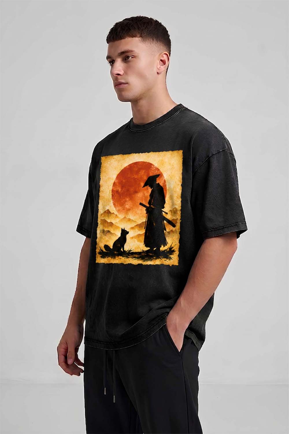 Samurai Cat Tee Oversized Cotton T-Shirt