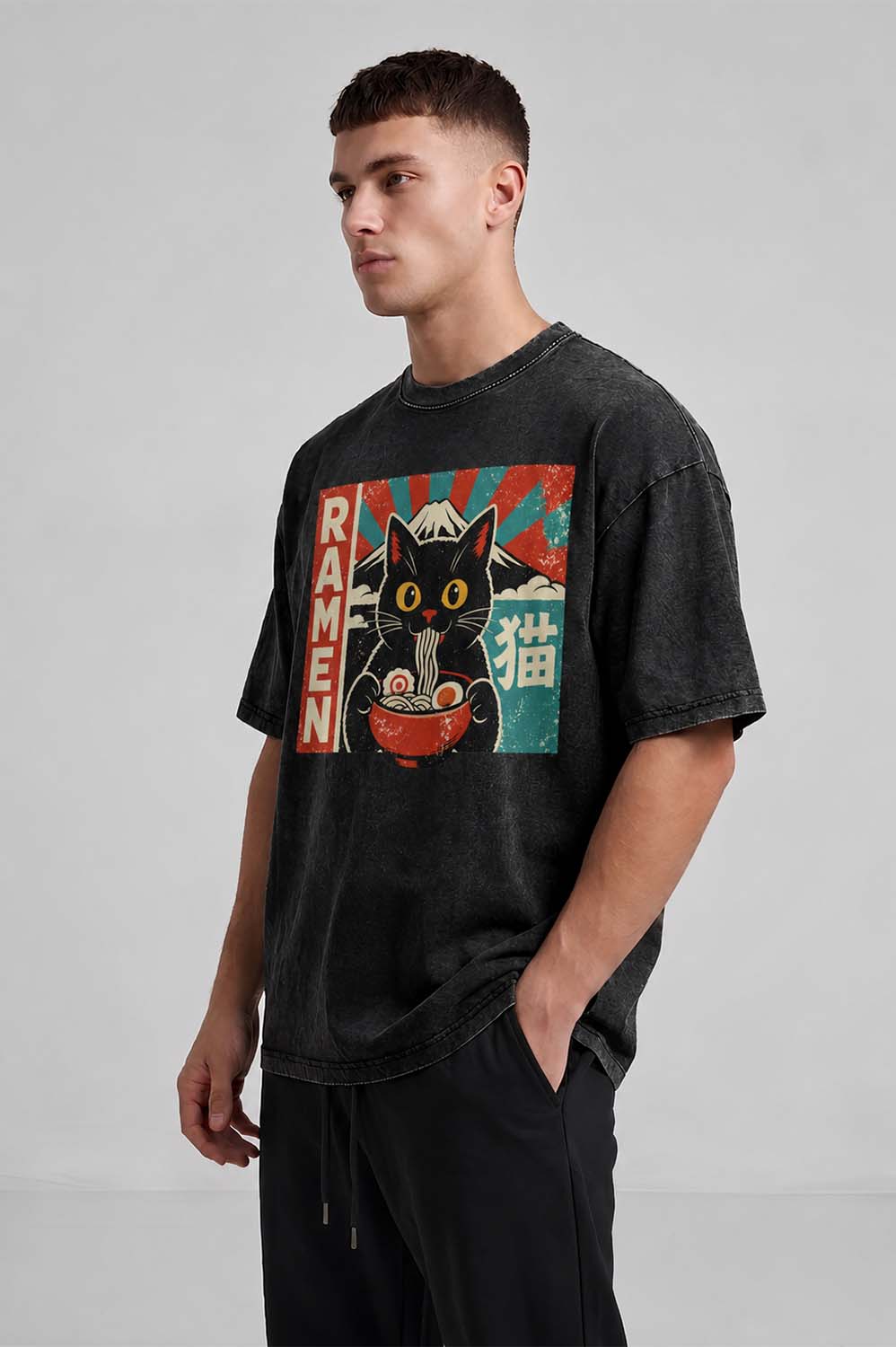Ramen Cat Oversized Cotton T-Shirt
