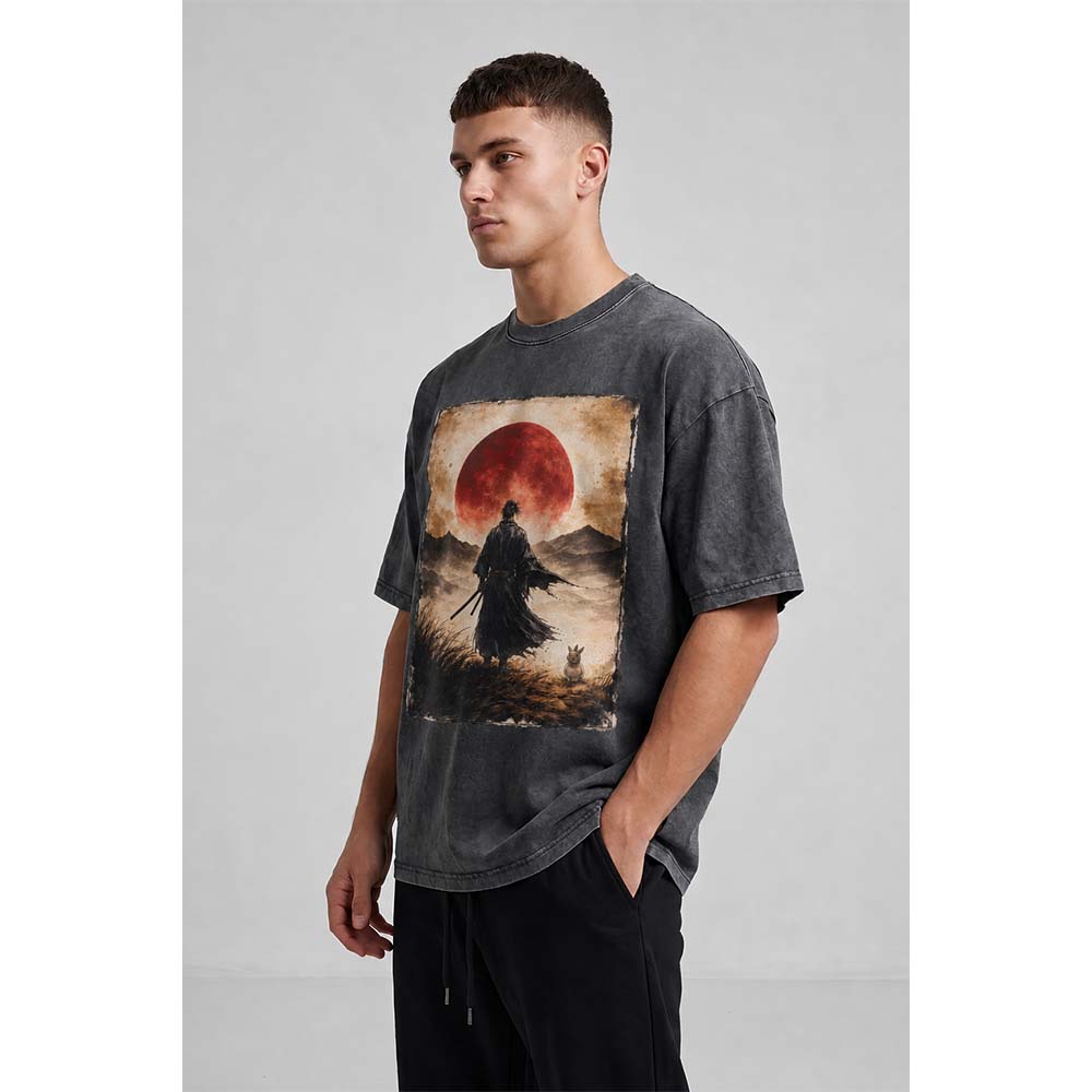 Samurai Sunset Oversized Cotton T-Shirt