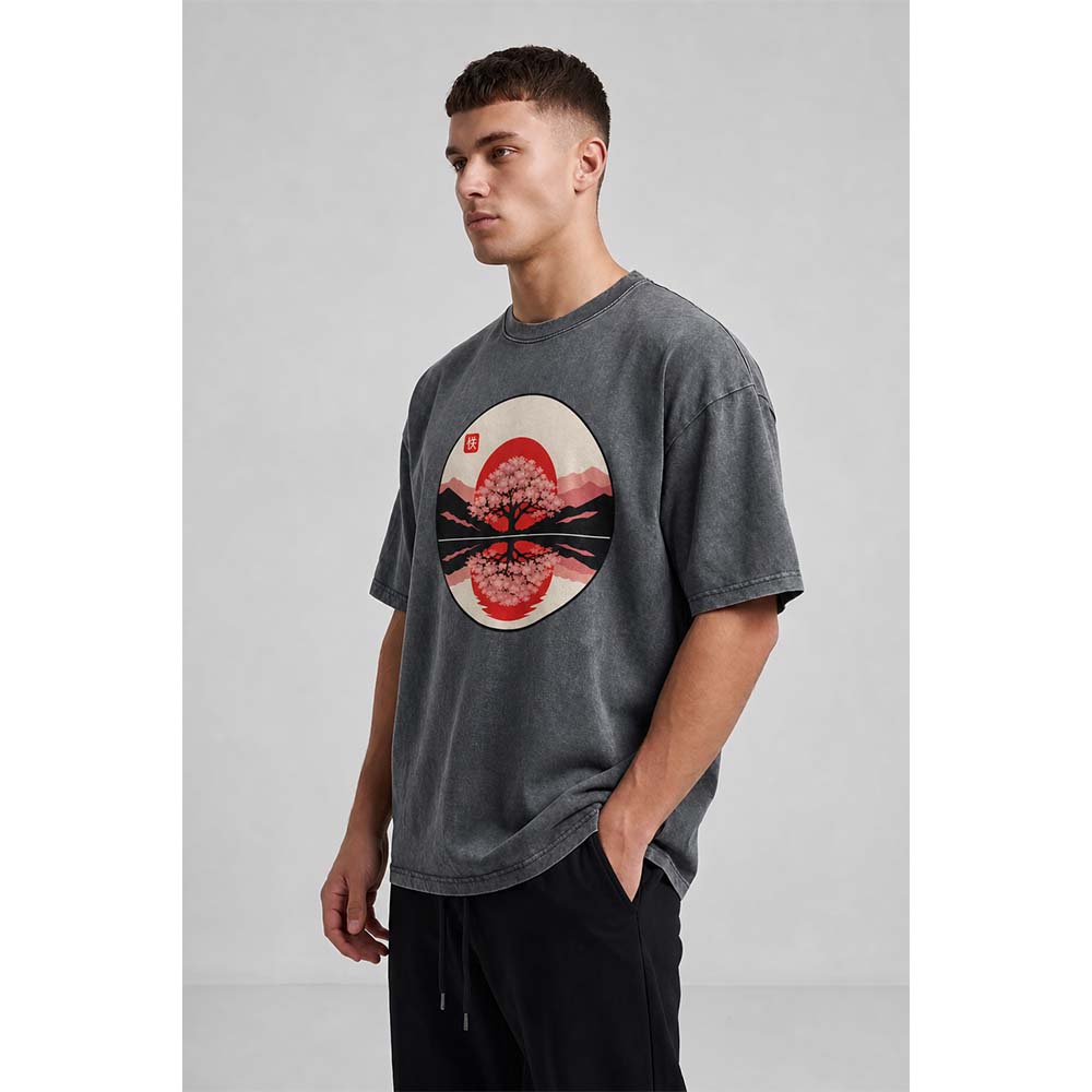 Sakura Sunset Oversized Cotton T-Shirt