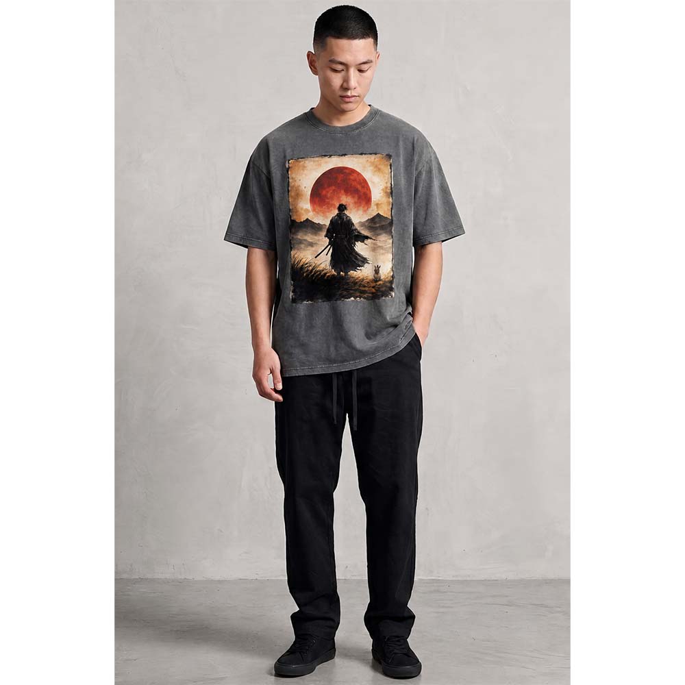 Samurai Sunset Oversized Cotton T-Shirt