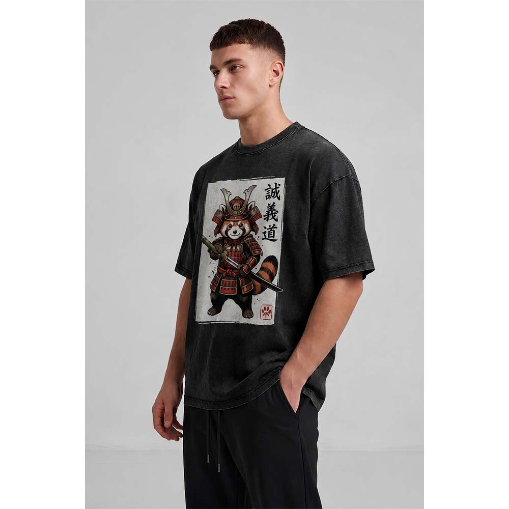Samurai Red Panda Oversized Cotton T-Shirt