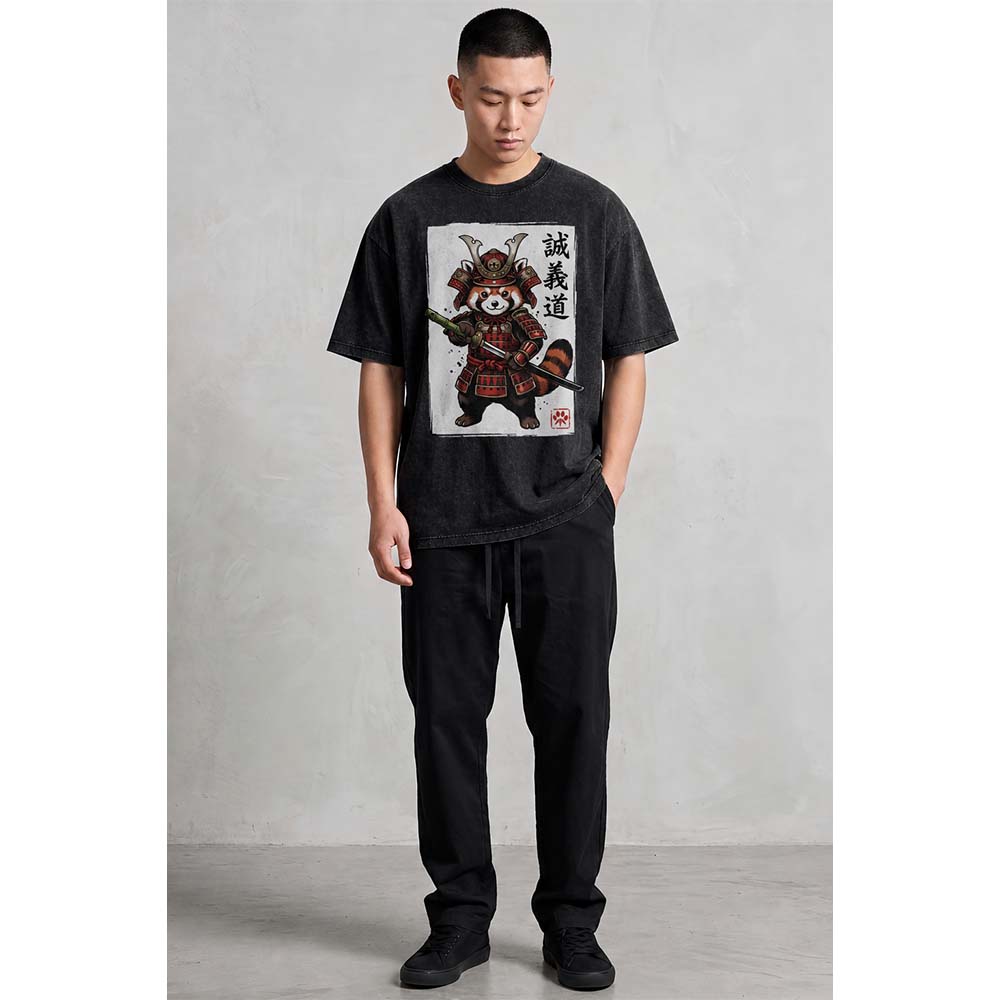 Samurai Red Panda Oversized Cotton T-Shirt