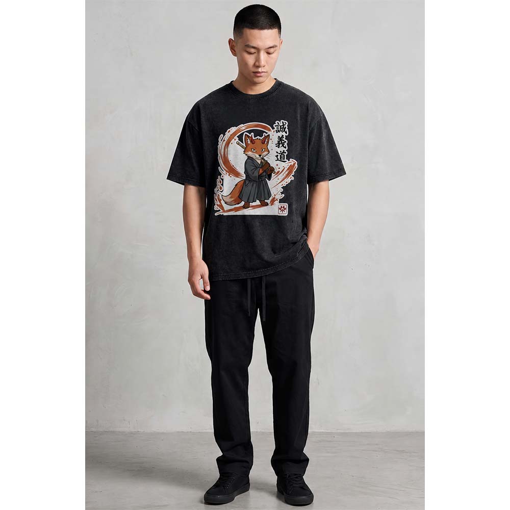 Samurai Fox Oversized Cotton T-Shirt