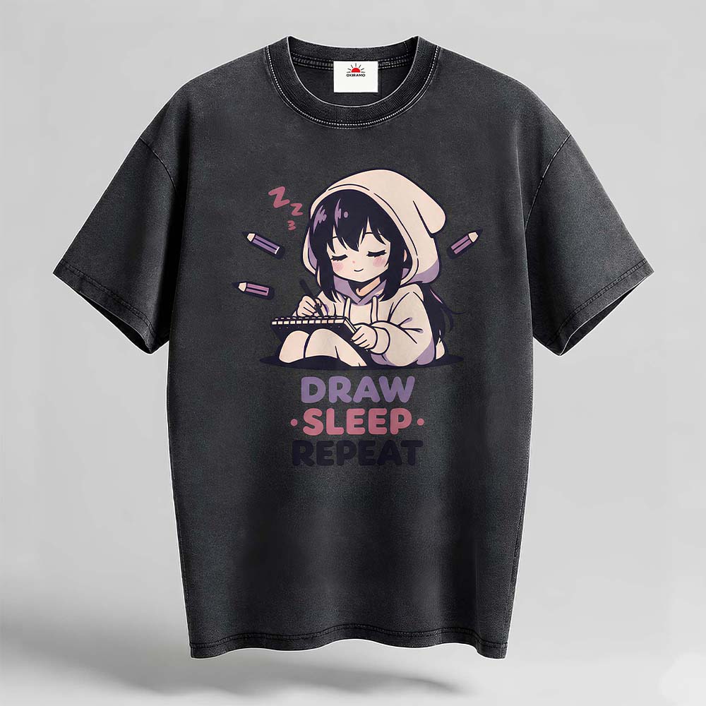 draw sleep repeat Oversized Cotton T-Shirt