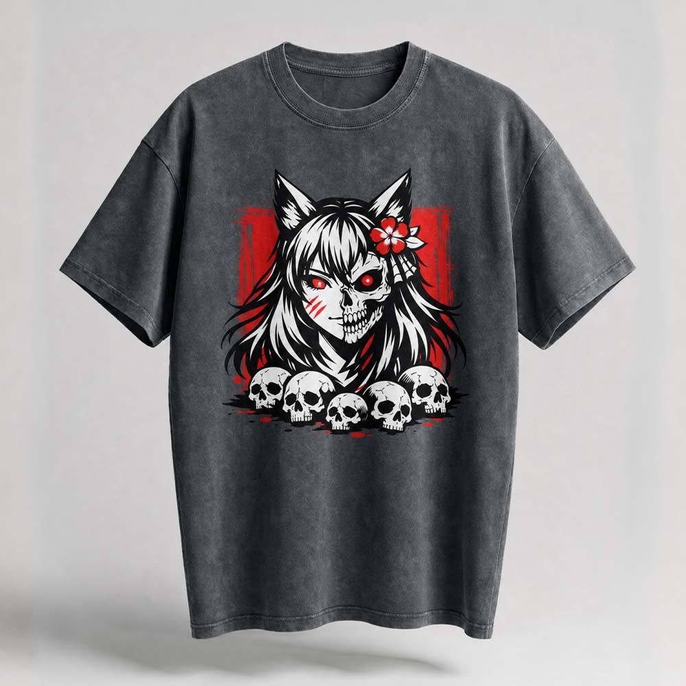 Kitsune Skull Oversized Cotton T-Shirt