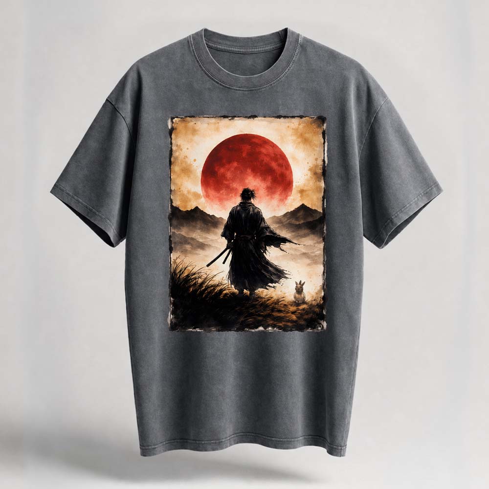 Samurai Sunset Oversized Cotton T-Shirt