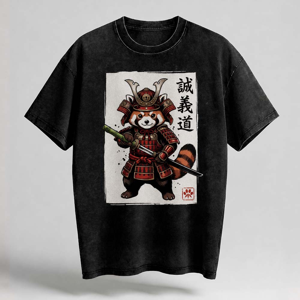 Samurai Red Panda Oversized Cotton T-Shirt