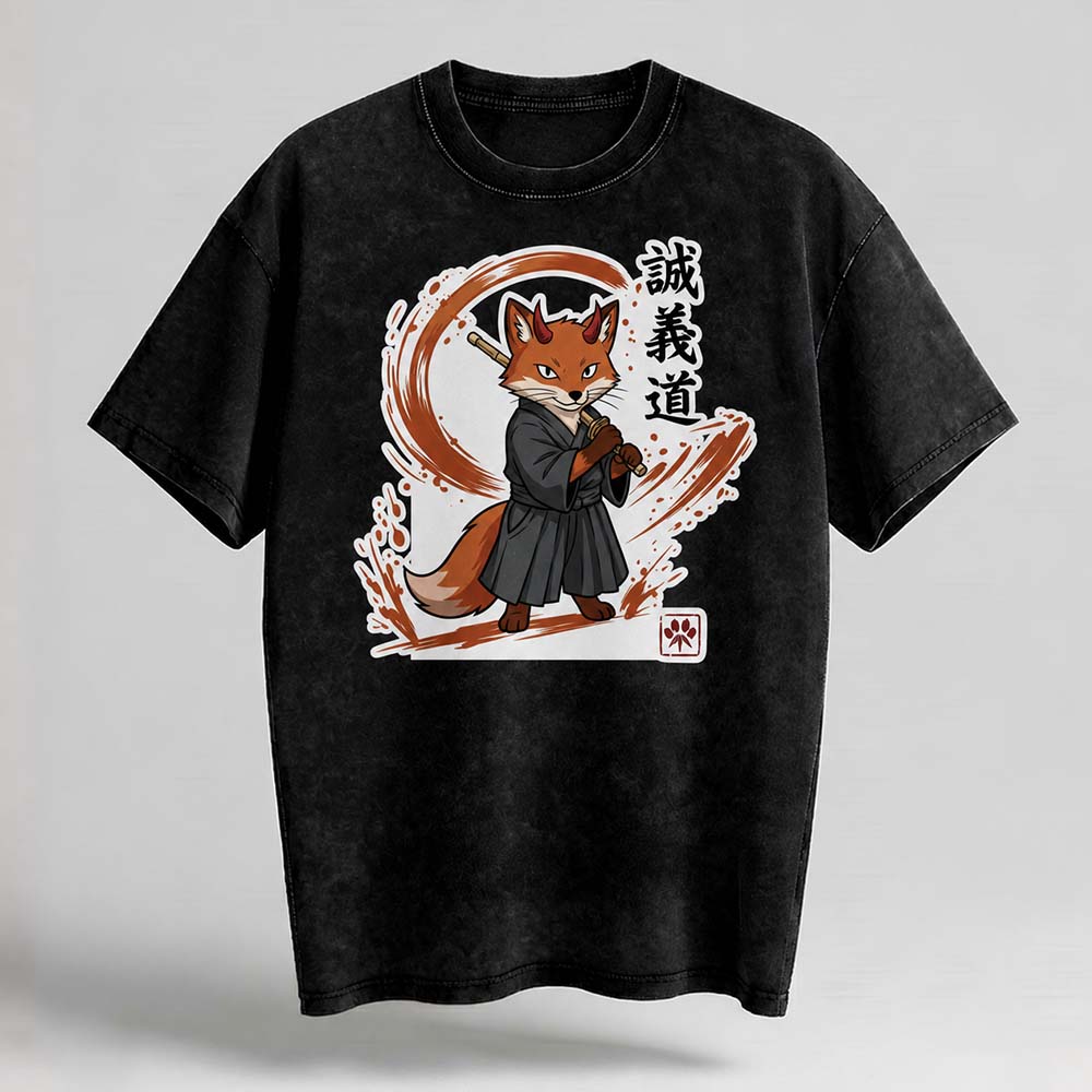 Samurai Fox Oversized Cotton T-Shirt