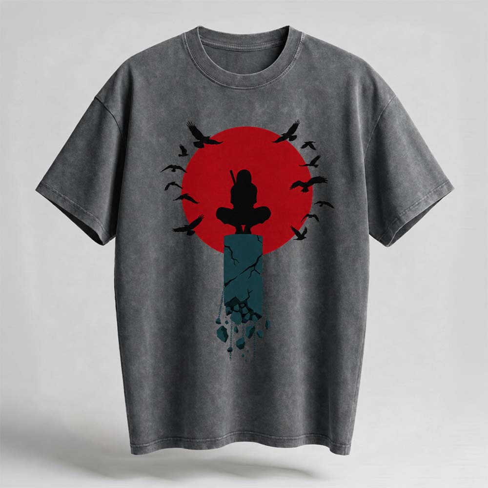 Crow and Red Moon Oversized Cotton T-Shirt