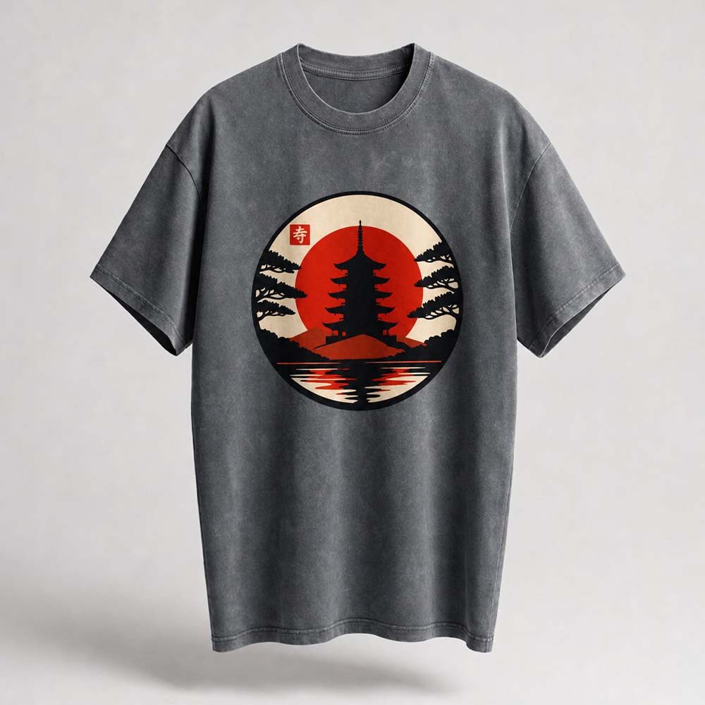 Pagoda Sunset Oversized Cotton T-Shirt