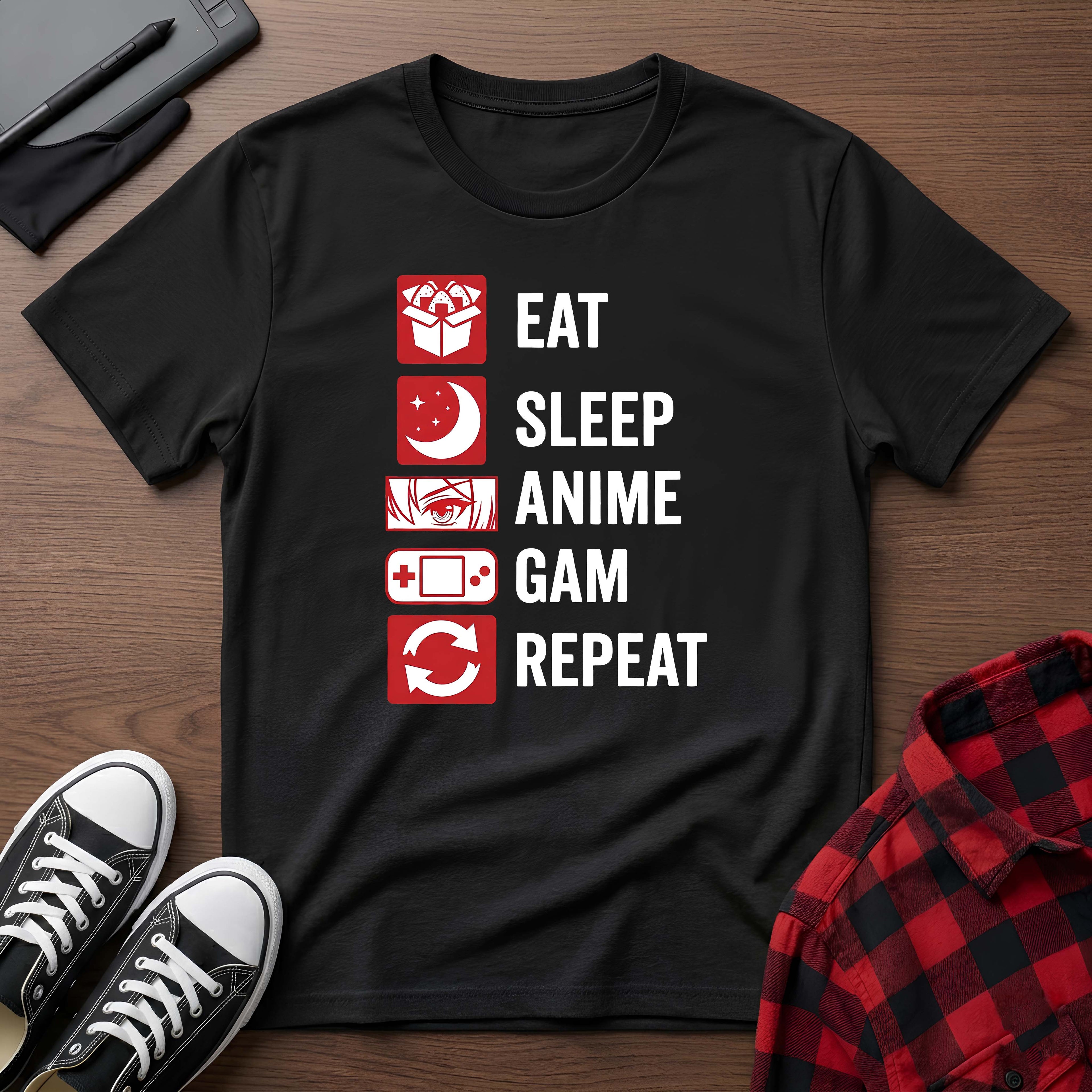 Eat Sleep Anime Game Repeat T-Shirt